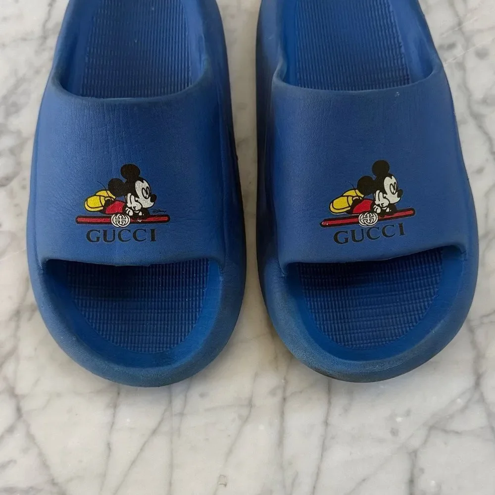 Mickey Kids Blue Slide Sandals Sz 3